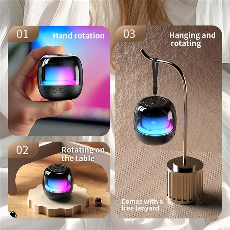 M88 Tragbarer Bluetooth-Lautsprecher mit RGB-Atmosphärenbeleuchtung, Gyro-Rotation und kabellosem Lautsprecher