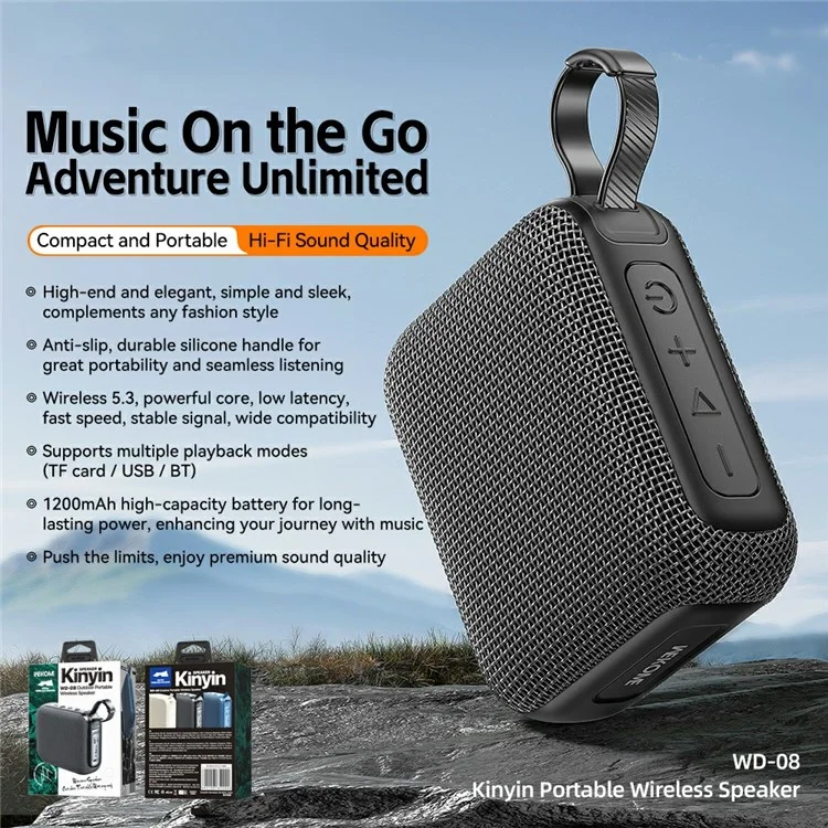 WEKOME WD-08 Portable Bluetooth-compatible Speaker Wireless Audio Device with 1200mAh Long Battery Life - Black