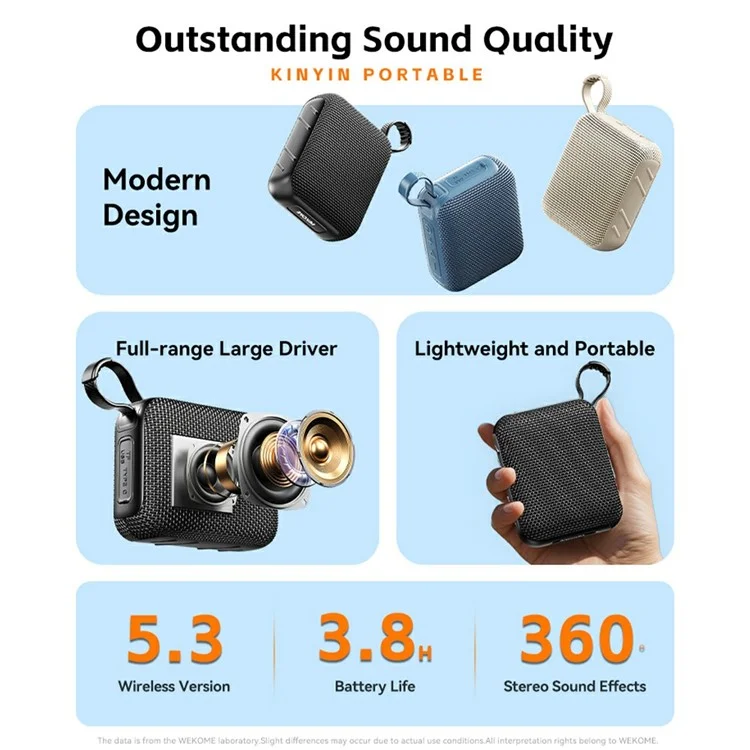 WEKOME WD-08 Portable Bluetooth-compatible Speaker Wireless Audio Device with 1200mAh Long Battery Life - Black