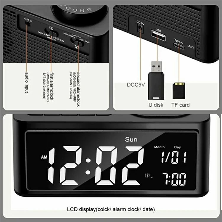H7 Multifunctional Wireless Charging Bluetooth-compatible Speaker Clock Radio FM Radio with USB Charging - White  /  UK Plug
