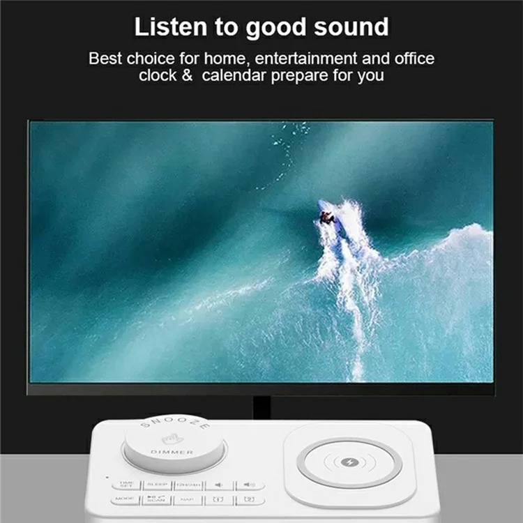 H7 Multifunctional Wireless Charging Bluetooth-compatible Speaker Clock Radio FM Radio with USB Charging - White  /  UK Plug