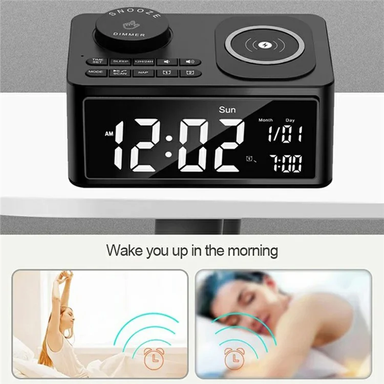 H7 Multifunctional Wireless Charging Bluetooth-compatible Speaker Clock Radio FM Radio with USB Charging - White  /  UK Plug