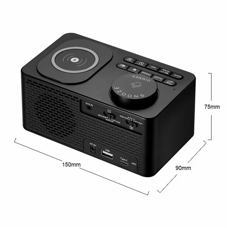 H7 Multifunctional Wireless Charging Bluetooth-compatible Speaker Clock Radio FM Radio with USB Charging - White  /  UK Plug