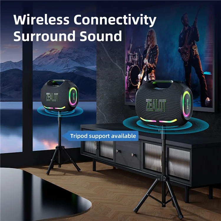 ZEALOT ZE01 120W Portable Bluetooth-compatible Speaker HIFI Stereo Bass Sound Wireless TWS Subwoofer - Black