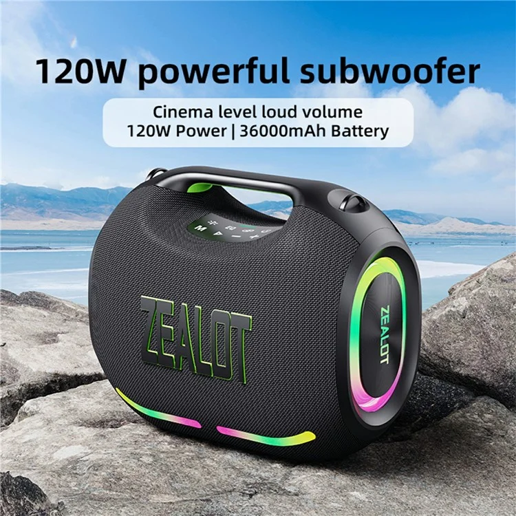 ZEALOT ZE01 120W Portable Bluetooth-compatible Speaker HIFI Stereo Bass Sound Wireless TWS Subwoofer - Black