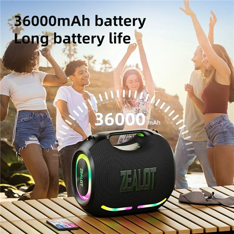 ZEALOT ZE01 120W Portable Bluetooth-compatible Speaker HIFI Stereo Bass Sound Wireless TWS Subwoofer - Black