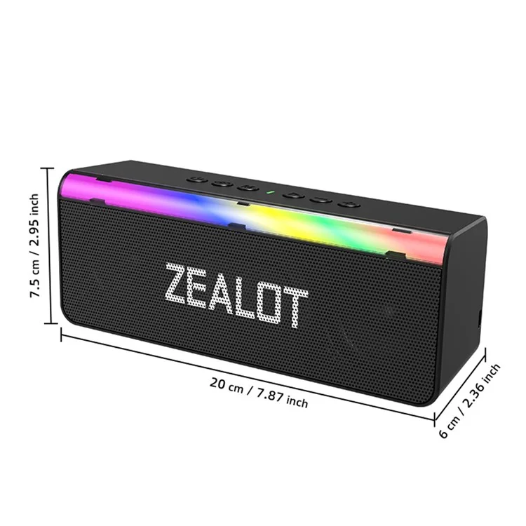 ZEALOT S72 Enceinte Bluetooth portable de 20W, BT5.4 avec Caisson de basses et Éclairage LED, Compatible carte TF et Clé USB