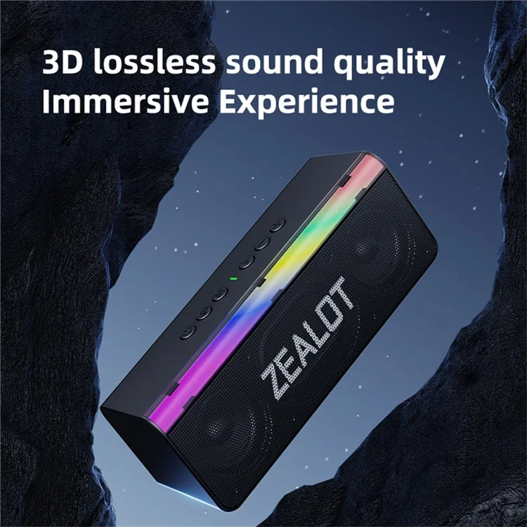 ZEALOT S72 Enceinte Bluetooth portable de 20W, BT5.4 avec Caisson de basses et Éclairage LED, Compatible carte TF et Clé USB