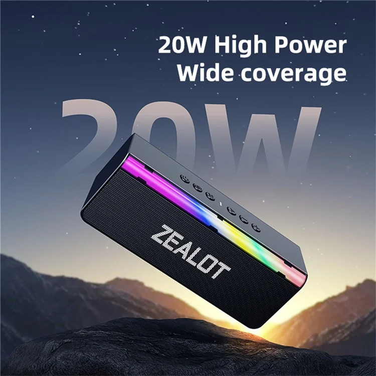 ZEALOT S72 Enceinte Bluetooth portable de 20W, BT5.4 avec Caisson de basses et Éclairage LED, Compatible carte TF et Clé USB