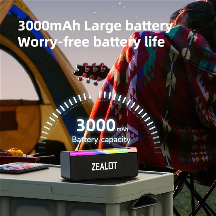 ZEALOT S72 Enceinte Bluetooth portable de 20W, BT5.4 avec Caisson de basses et Éclairage LED, Compatible carte TF et Clé USB