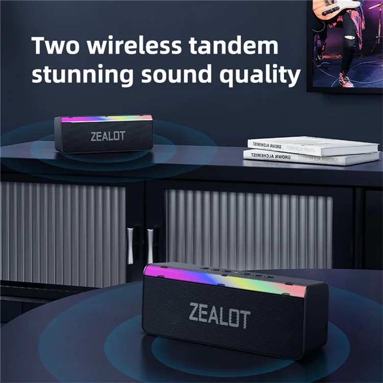 ZEALOT S72 Enceinte Bluetooth portable de 20W, BT5.4 avec Caisson de basses et Éclairage LED, Compatible carte TF et Clé USB