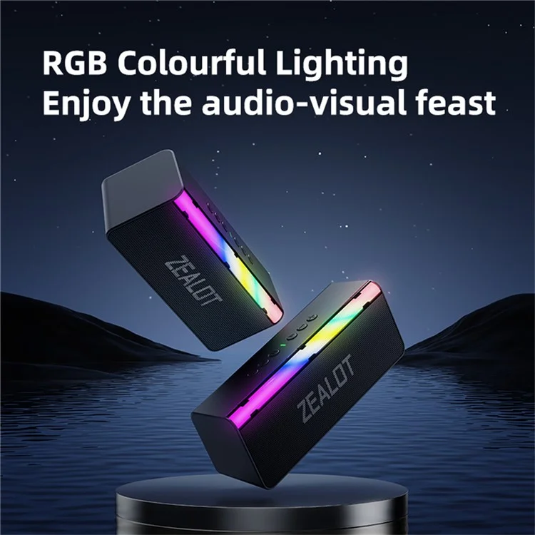 ZEALOT S72 Enceinte Bluetooth portable de 20W, BT5.4 avec Caisson de basses et Éclairage LED, Compatible carte TF et Clé USB
