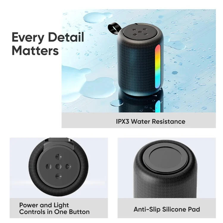 ROCK S56 Fabric Mesh BT Speaker with Ambient Light Stereo Sound Multi-Connection Portable Speaker