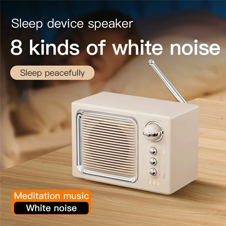 BT 5.0 White Noise Sleep Speaker Retro Mini TV Design Sound Box Wireless Music Player with FM Radio - Baby Blue