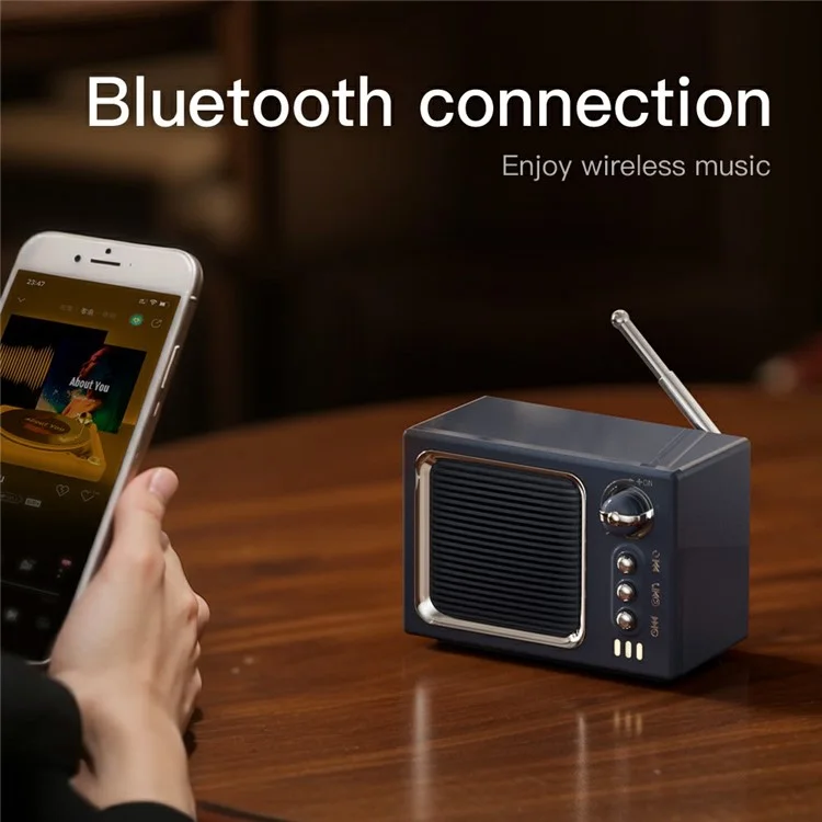 BT 5.0 White Noise Sleep Speaker Retro Mini TV Design Sound Box Wireless Music Player with FM Radio - Baby Blue
