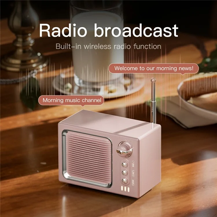 BT 5.0 White Noise Sleep Speaker Retro Mini TV Design Sound Box Wireless Music Player with FM Radio - Baby Blue