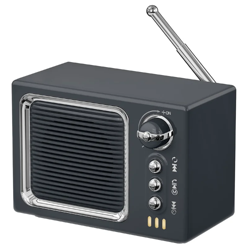 BT 5.0 White Noise Sleep Speaker Retro Mini TV Design Sound Box Wireless Music Player with FM Radio - Dark Grey