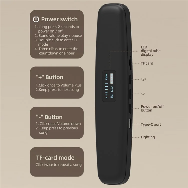 SMB-06 Boîte à musique de sommeil intelligent sous l'oreiller Haut-parleur sans fil à conduction osseuse compatible Bluetooth - Noir