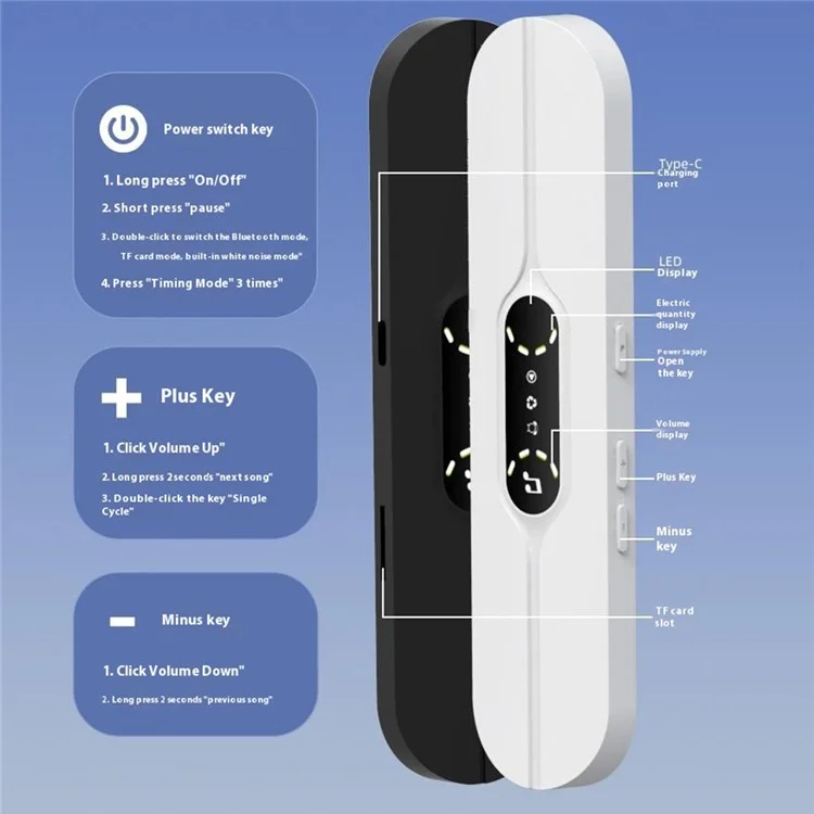 SMB-07 Boîte à musique sans fil Bluetooth compatible avec haut-parleur de sommeil à conduction osseuse intelligent sous l'oreiller - Noir