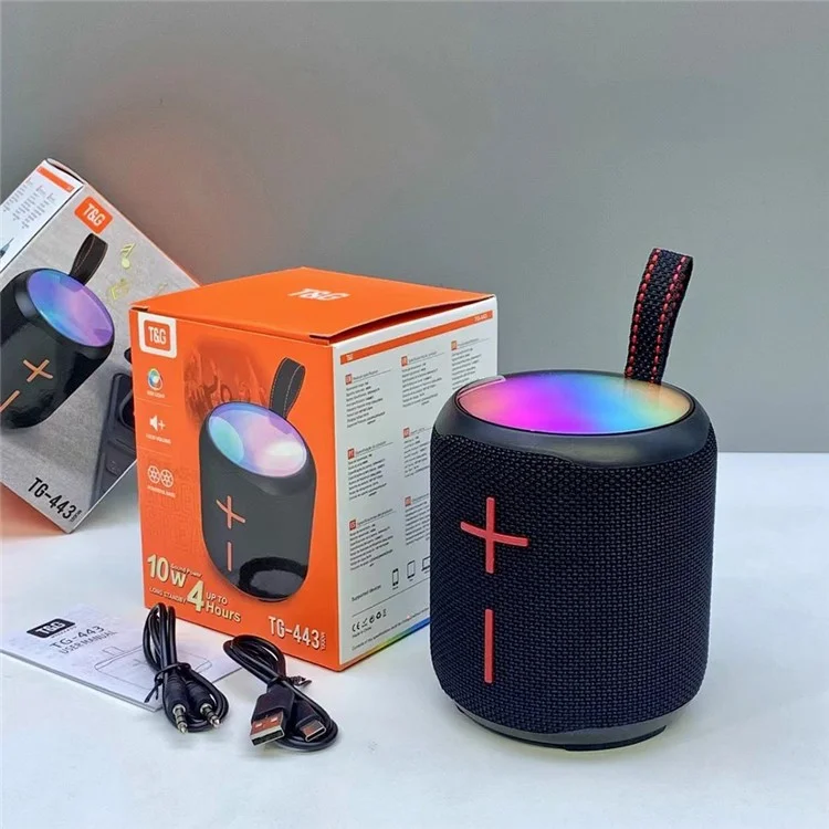 T&G TG443 Wireless Portable Speaker Aurora Atmosphere Light Bluetooth-Compatible TWS Stereo Bass Speaker - Black
