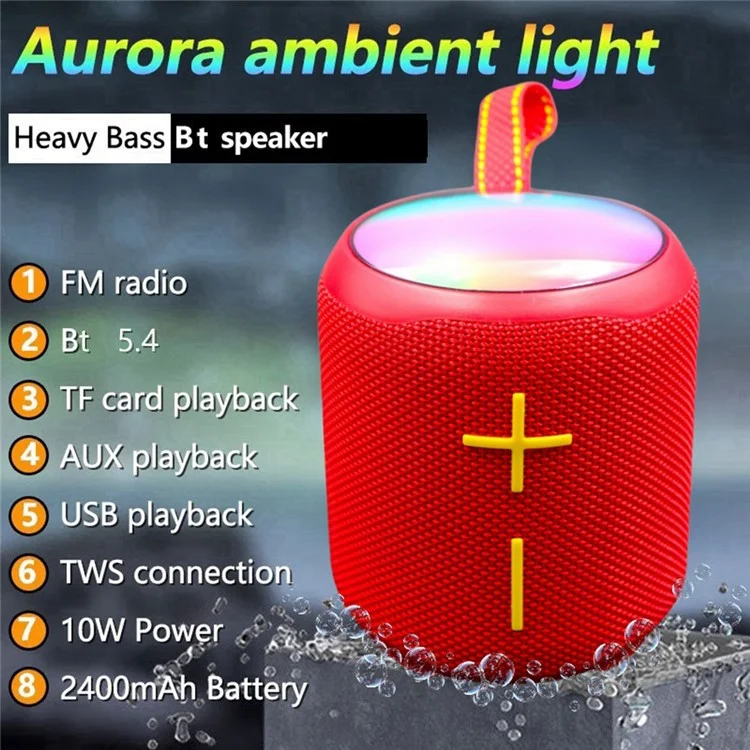 T&G TG443 Wireless Portable Speaker Aurora Atmosphere Light Bluetooth-Compatible TWS Stereo Bass Speaker - Black