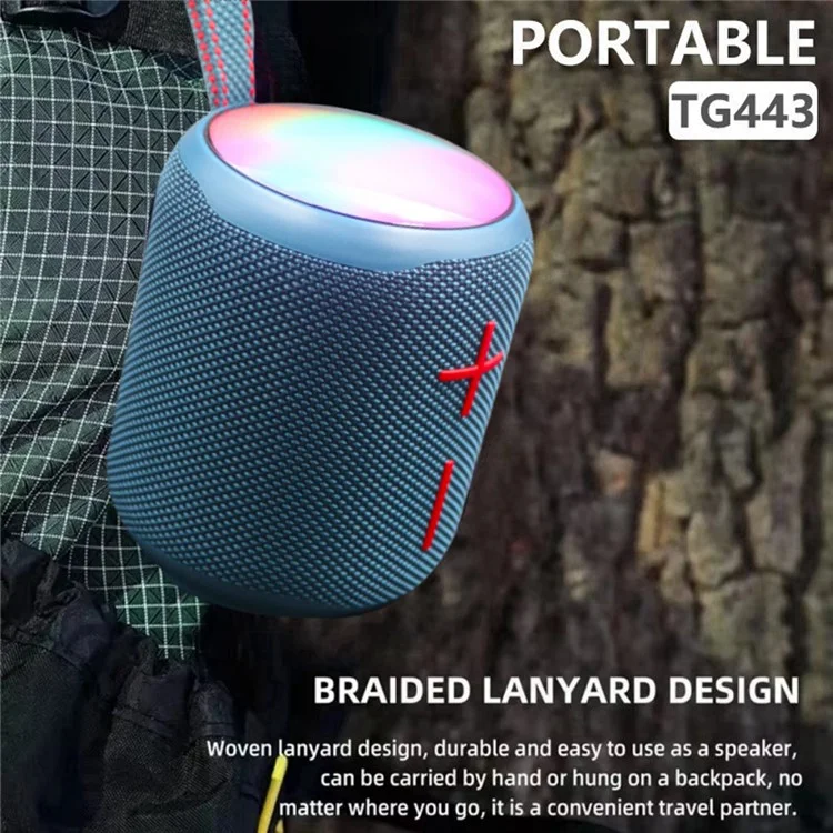 T&G TG443 Wireless Portable Speaker Aurora Atmosphere Light Bluetooth-Compatible TWS Stereo Bass Speaker - Black