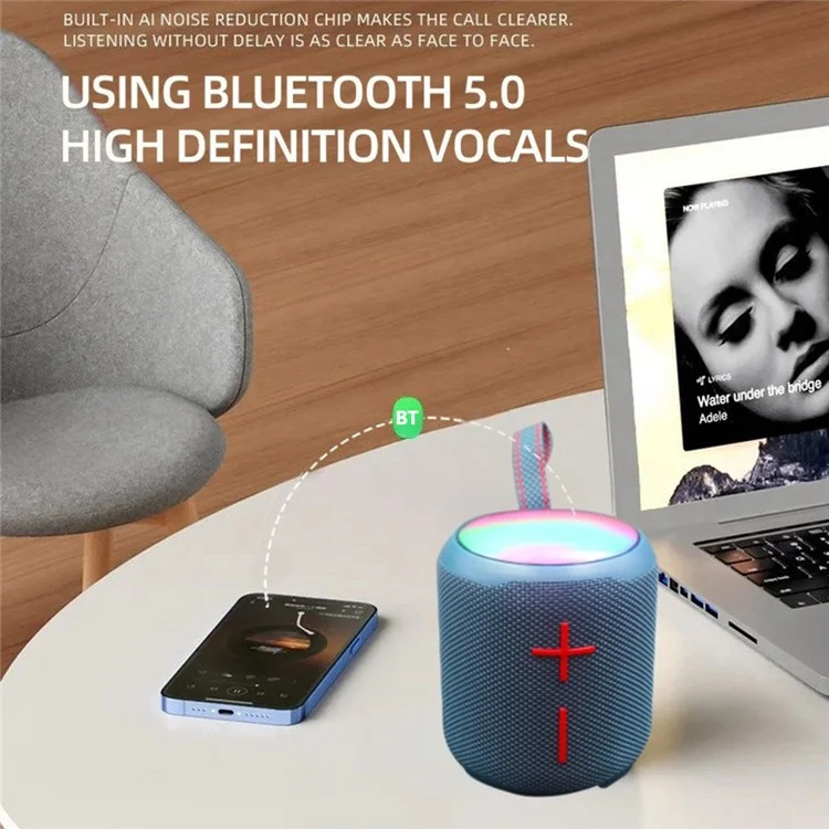 T&G TG443 Wireless Portable Speaker Aurora Atmosphere Light Bluetooth-Compatible TWS Stereo Bass Speaker - Black