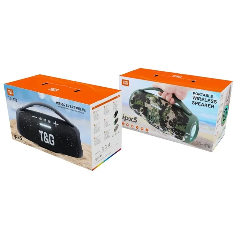 T&G TG418 Portable 30W Bass Bluetooth-Compatible Speaker High Volume Colorful LED Light Subwoofer - Camouflage