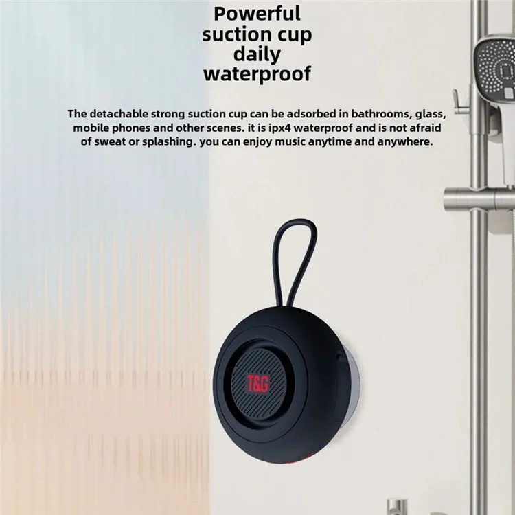 T&G TG442 Altavoz Bluetooth Impermeable para Baño con Ventosa, Reproductor de Audio Inalámbrico Portátil con Soporte para Tarjeta TF - Negro