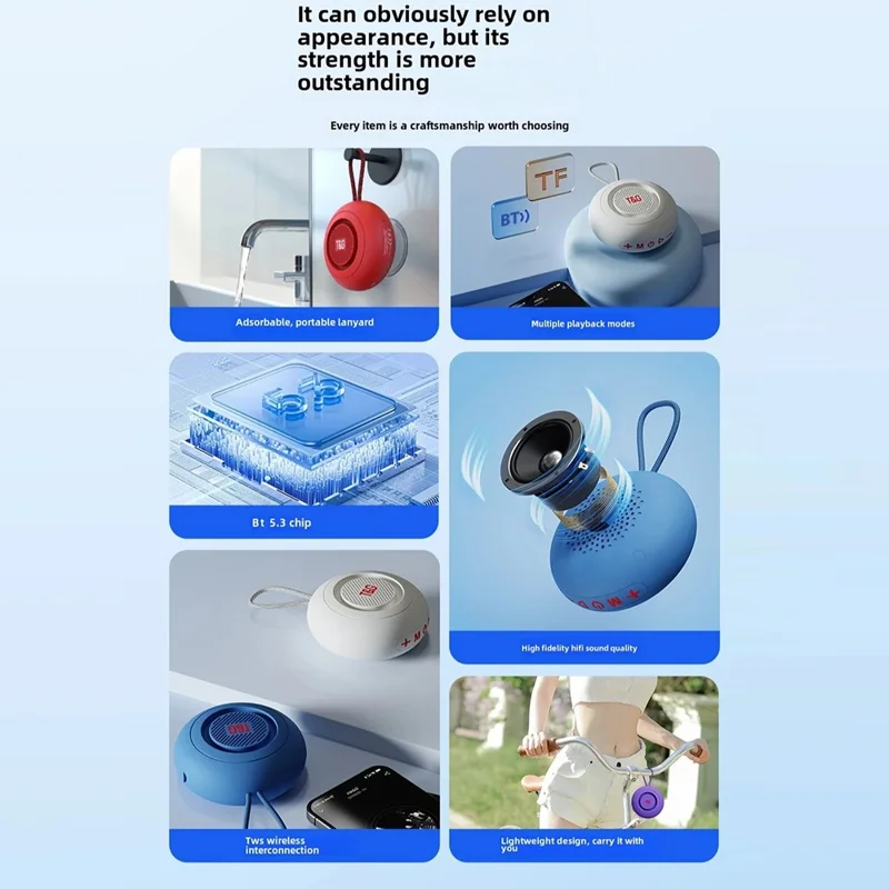 T&G TG442 Bathroom Waterproof Suction Cup Bluetooth-Compatible Speaker Portable TWS Wireless Audio Player Support TF Card - Red