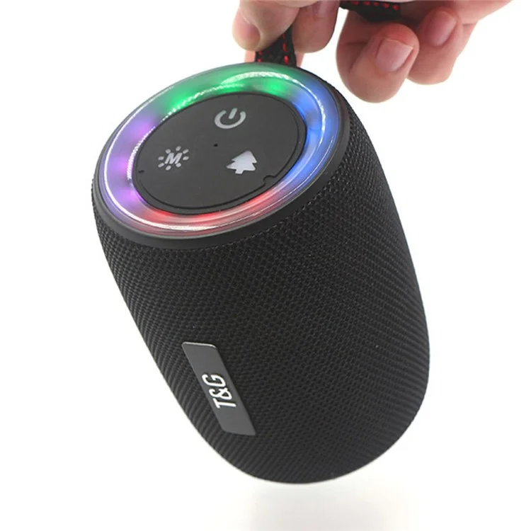 T&G TG434 Portable Wireless Bluetooth-Compatible Speaker LED Light Bass Sound with Handle Strap - Black