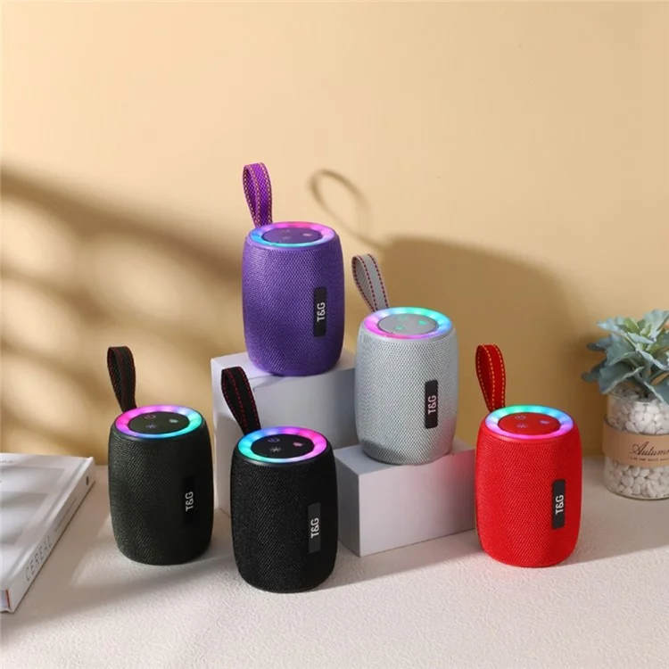 T&G TG434 Portable Wireless Bluetooth-Compatible Speaker LED Light Bass Sound with Handle Strap - Black