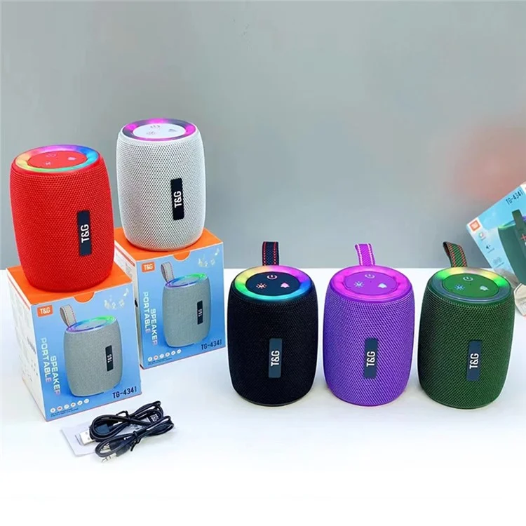 T&G TG434 Portable Wireless Bluetooth-Compatible Speaker LED Light Bass Sound with Handle Strap - Black