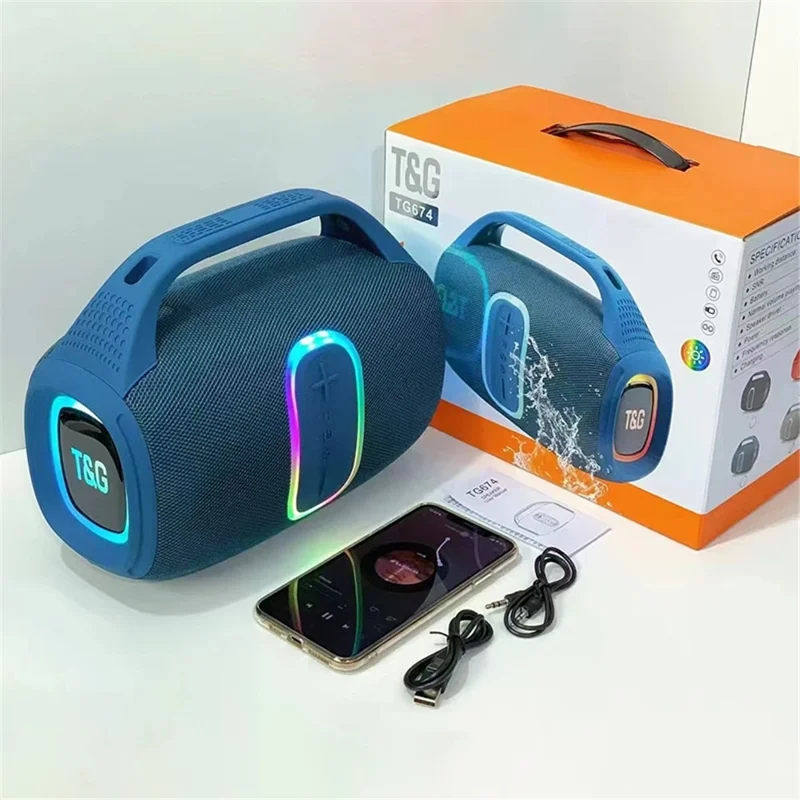 T&G TG674 RGB Light Bluetooth-Compatible Speaker Portable Wireless Subwoofer Support U-Disk TF Card - Blue