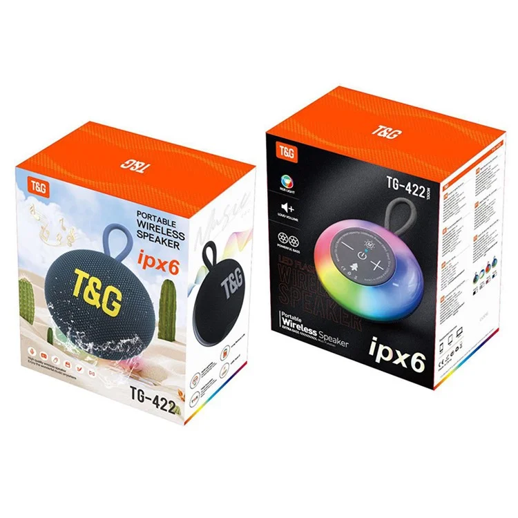 T&G TG-422 Alto-falante Bluetooth portátil para uso ao ar livre Caixa de som à prova d'água IPX6 com luz LED - Azul