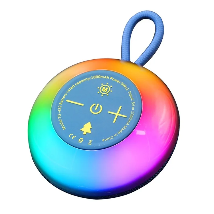 T&G TG-422 Alto-falante Bluetooth portátil para uso ao ar livre Caixa de som à prova d'água IPX6 com luz LED - Azul