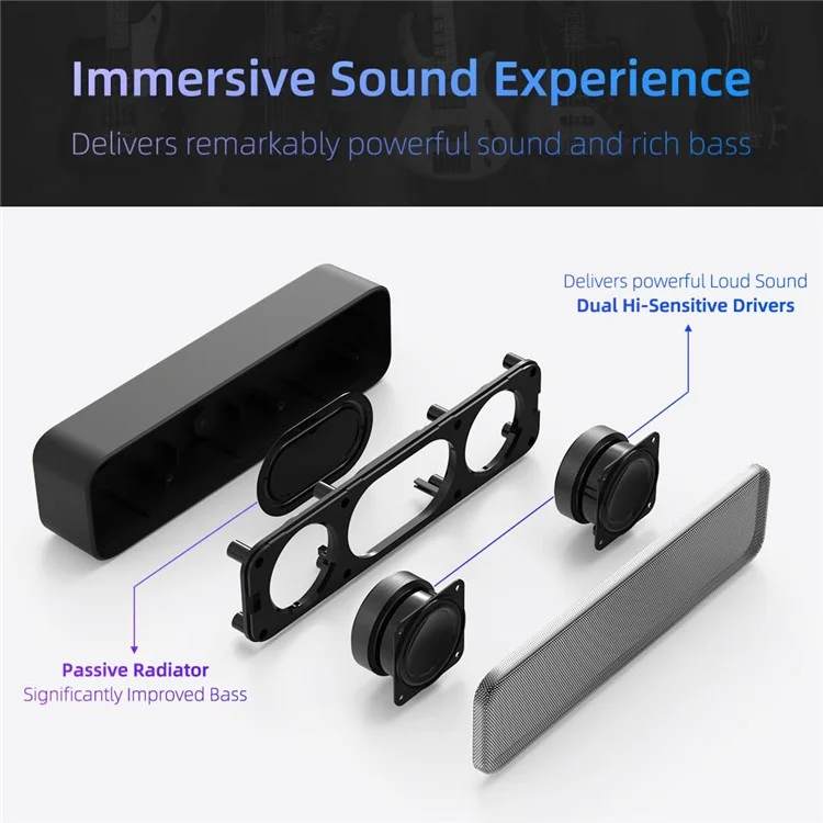 LLR505 USB Powered Speaker for Desktop PC Dual Horn Enhanced Bass Stereo Sound Soundbar