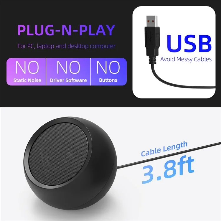 LLR504 USB Mini Subwoofer Portable 5W Speaker Computer Sound Box with 115cm Cable