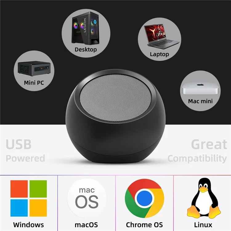 LLR504 USB Mini Subwoofer Portable 5W Speaker Computer Sound Box with 115cm Cable