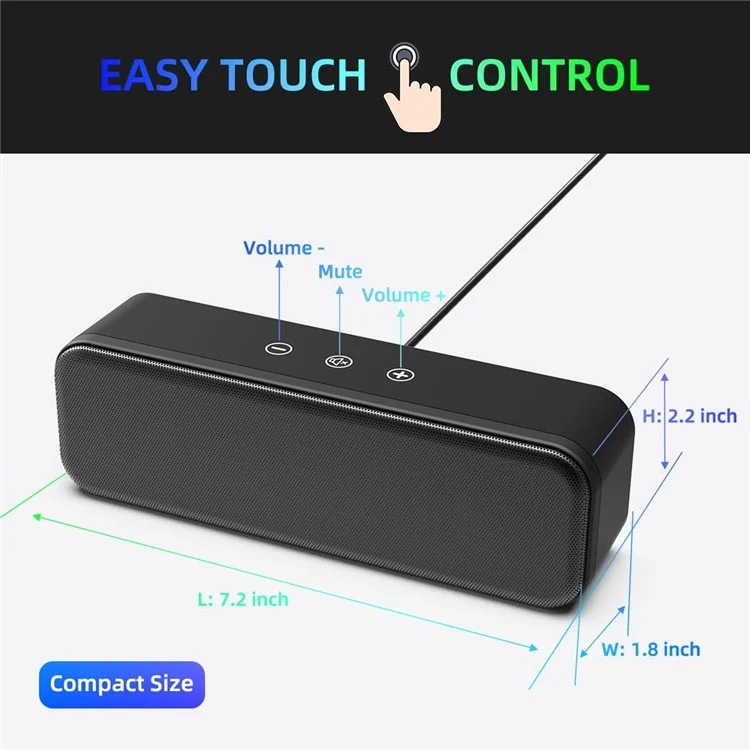 LLR055 USB Mini Soundbar 2 x 3W Wired Computer Speaker Dual Drivers for Desktop  /  Laptop  /  PC