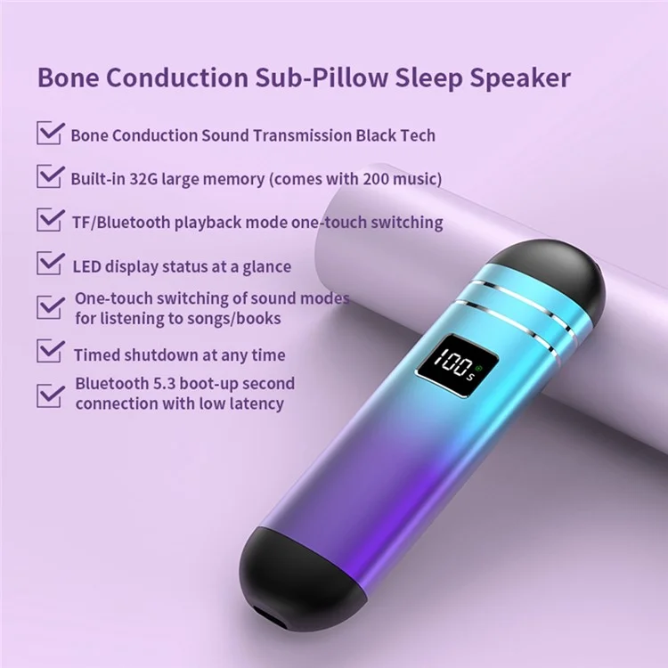 QY09 Bone Conduction Speaker with 32GB TF Card Mini Wireless Audio Device BT Sleep Aid for Bedroom / Dorm / Office - Blue Purple