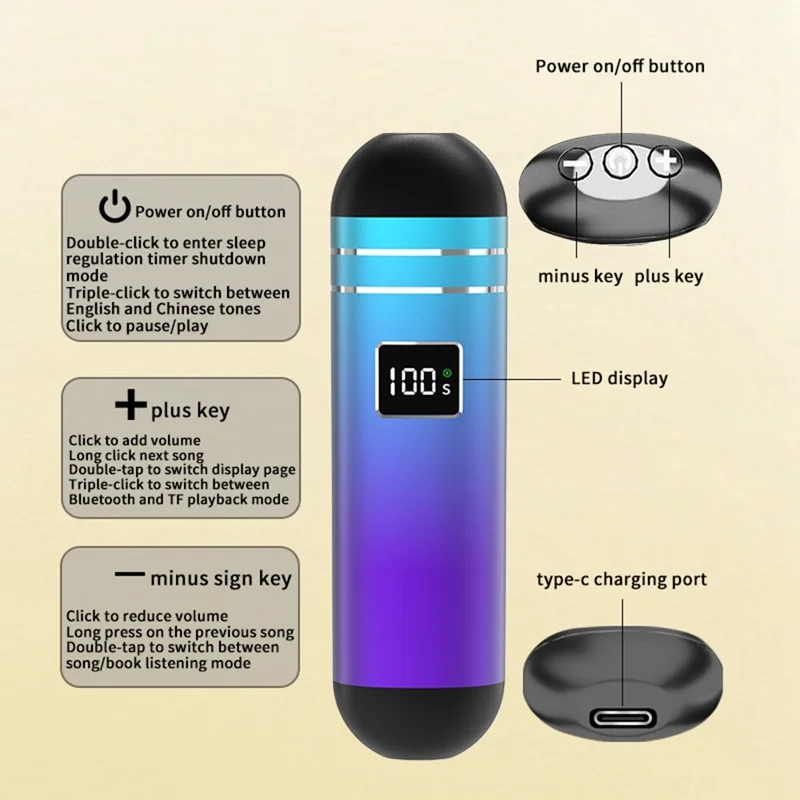 QY09 Bone Conduction Speaker with 32GB TF Card Mini Wireless Audio Device BT Sleep Aid for Bedroom / Dorm / Office - Blue Purple