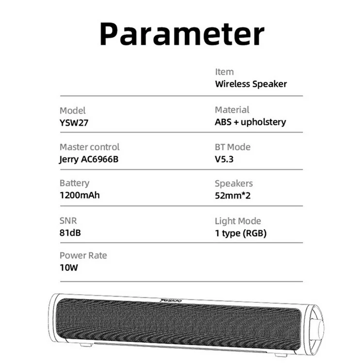 YESIDO YSW27 Wireless Speaker Audio System Sound Amplifier with Lighting for Home Entertainment