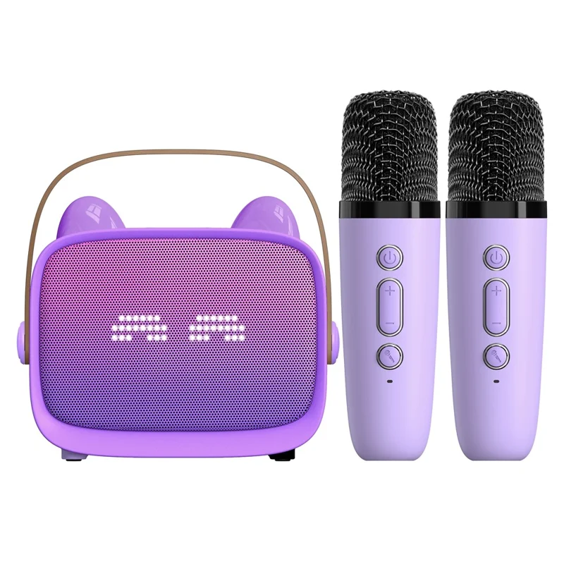 T99 Children Karaoke Speaker with Dual Microphone Multi Light Modes Bluetooth-Compatible Audio System - Purple