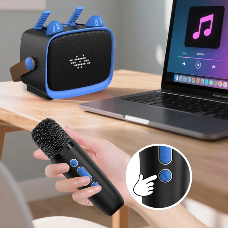 T99 Children Karaoke Speaker with Dual Microphone Multi Light Modes Bluetooth-Compatible Audio System - Purple