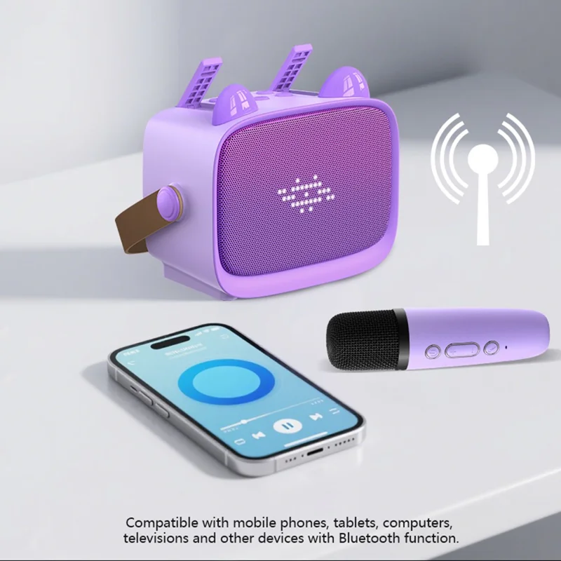 T99 Children Karaoke Speaker with Dual Microphone Multi Light Modes Bluetooth-Compatible Audio System - Purple