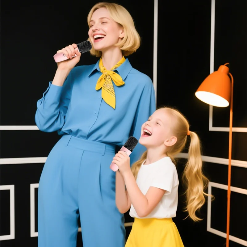 T99 Children Karaoke Speaker with Dual Microphone Multi Light Modes Bluetooth-Compatible Audio System - Purple