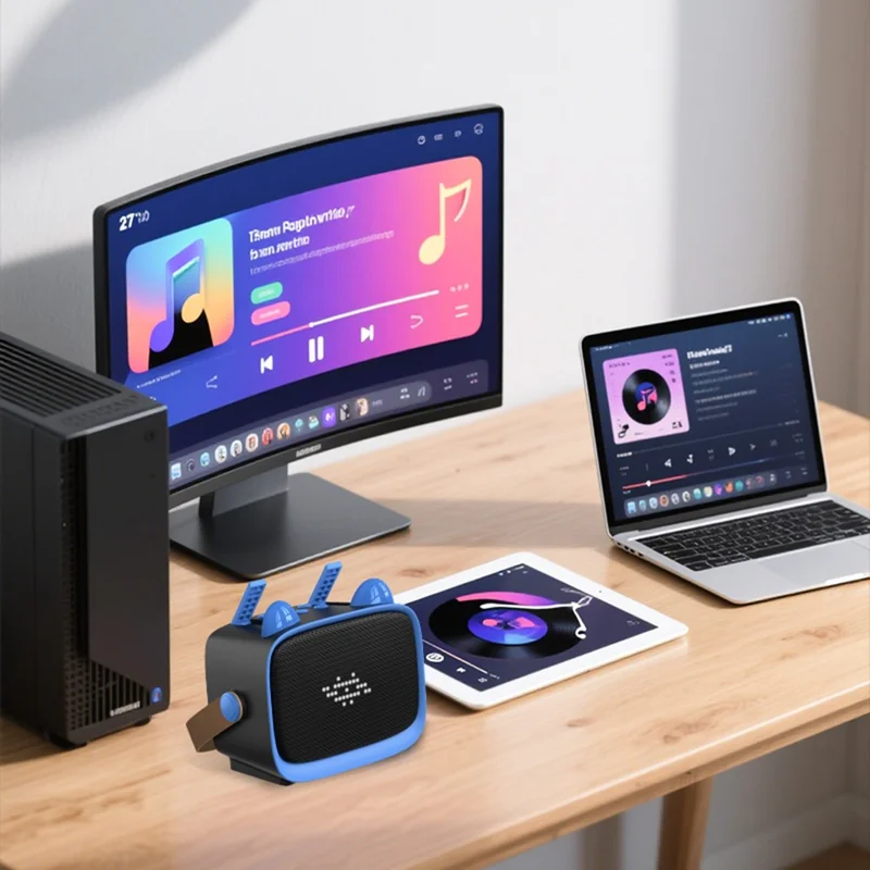 T99 Children Karaoke Speaker with Dual Microphone Multi Light Modes Bluetooth-Compatible Audio System - Purple