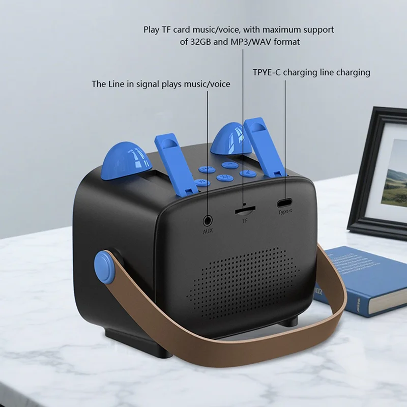 T99 Children Karaoke Speaker with Dual Microphone Multi Light Modes Bluetooth-Compatible Audio System - Purple