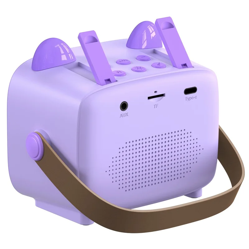 T99 Children Karaoke Speaker with Dual Microphone Multi Light Modes Bluetooth-Compatible Audio System - Purple